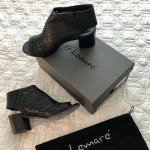 Lemare Nero Cuoio - Perforated Sandal Booties Heeled Clogs